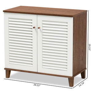Baxton Studio Coolidge Modern and Contemporary White and Walnut Finished 4-Shelf Wood Shoe Storage Cabinet