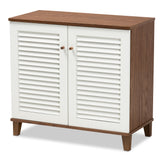 Coolidge Modern Contemporary Walnut Finished Shelf Wood Shoe Storage Cabinet with Drawer