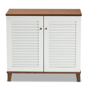 Baxton Studio Coolidge Modern and Contemporary White and Walnut Finished 4-Shelf Wood Shoe Storage Cabinet