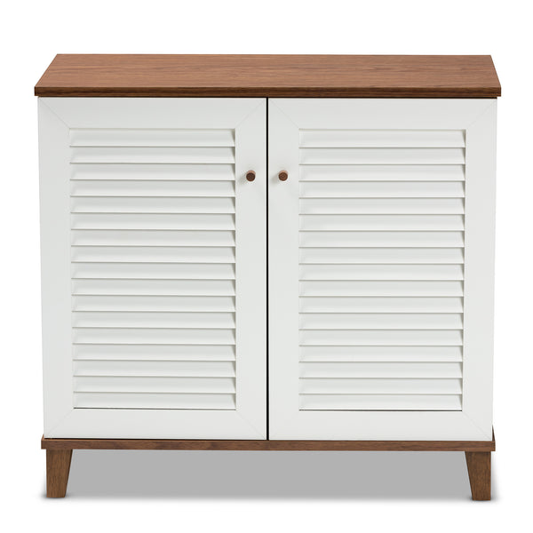 Baxton Studio Coolidge Modern and Contemporary White and Walnut Finished 4-Shelf Wood Shoe Storage Cabinet