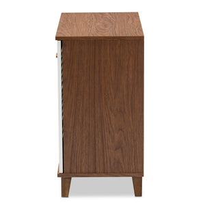 Baxton Studio Coolidge Modern and Contemporary White and Walnut Finished 4-Shelf Wood Shoe Storage Cabinet