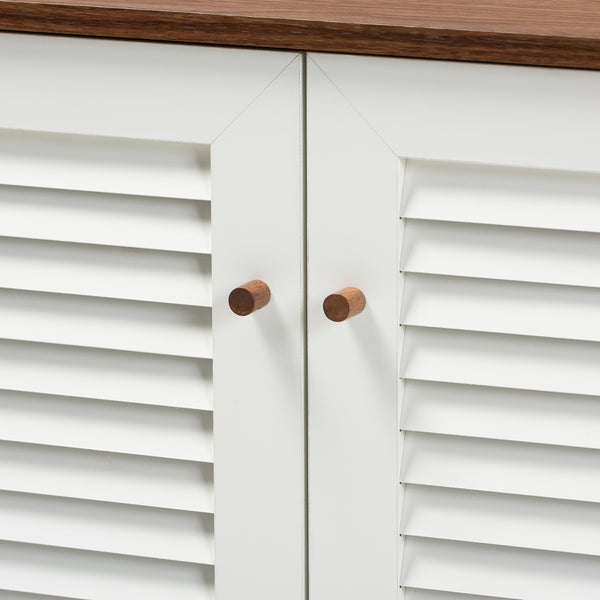 Baxton Studio Coolidge Modern and Contemporary White and Walnut Finished 4-Shelf Wood Shoe Storage Cabinet