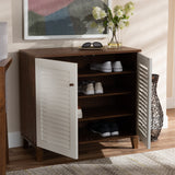 Baxton Studio Coolidge Modern and Contemporary White and Walnut Finished 4-Shelf Wood Shoe Storage Cabinet