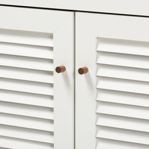 Baxton Studio Coolidge Modern and Contemporary White and Walnut Finished 4-Shelf Wood Shoe Storage Cabinet with Drawer