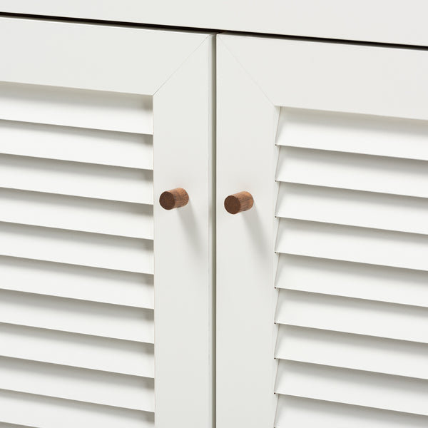 Baxton Studio Coolidge Modern and Contemporary White and Walnut Finished 4-Shelf Wood Shoe Storage Cabinet with Drawer