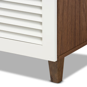 Baxton Studio Coolidge Modern and Contemporary White and Walnut Finished 4-Shelf Wood Shoe Storage Cabinet with Drawer