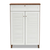 Baxton Studio Coolidge Modern and Contemporary White and Walnut Finished 5-Shelf Wood Shoe Storage Cabinet with Drawer