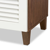 Baxton Studio Coolidge Modern and Contemporary White and Walnut Finished 5-Shelf Wood Shoe Storage Cabinet with Drawer