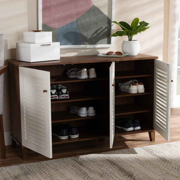 Baxton Studio Coolidge Modern and Contemporary Walnut Finished 8-Shelf Wood Shoe Storage Cabinet