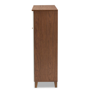 Baxton Studio Coolidge Modern and Contemporary Walnut Finished 11-Shelf Wood Shoe Storage Cabinet with Drawer