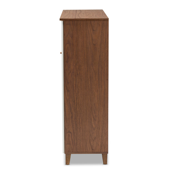 Baxton Studio Coolidge Modern and Contemporary Walnut Finished 11-Shelf Wood Shoe Storage Cabinet with Drawer