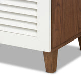 Baxton Studio Coolidge Modern and Contemporary Walnut Finished 11-Shelf Wood Shoe Storage Cabinet with Drawer