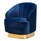 Fiore Glam and Luxe Velvet Fabric Upholstered Brushed Gold Finished Swivel Accent Chair