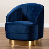Baxton Studio Fiore Glam and Luxe Royal Blue Velvet Fabric Upholstered Brushed Gold Finished Swivel Accent Chair