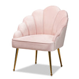 Cinzia Glam and Luxe Velvet Fabric Upholstered Gold Finished Seashell Shaped Accent Chair