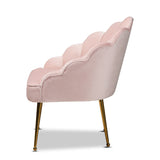 Baxton Studio Cinzia Glam and Luxe Light Pink Velvet Fabric Upholstered Gold Finished Seashell Shaped Accent Chair