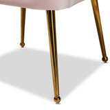 Baxton Studio Cinzia Glam and Luxe Light Pink Velvet Fabric Upholstered Gold Finished Seashell Shaped Accent Chair