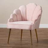 Baxton Studio Cinzia Glam and Luxe Light Pink Velvet Fabric Upholstered Gold Finished Seashell Shaped Accent Chair