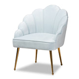 Baxton Studio Cinzia Glam and Luxe Light Blue Velvet Fabric Upholstered Gold Finished Seashell Shaped Accent Chair