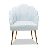 Baxton Studio Cinzia Glam and Luxe Light Blue Velvet Fabric Upholstered Gold Finished Seashell Shaped Accent Chair