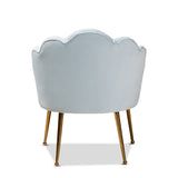 Baxton Studio Cinzia Glam and Luxe Light Blue Velvet Fabric Upholstered Gold Finished Seashell Shaped Accent Chair