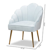 Baxton Studio Cinzia Glam and Luxe Light Blue Velvet Fabric Upholstered Gold Finished Seashell Shaped Accent Chair