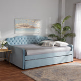 Freda Transitional Contemporary Velvet Fabric Upholstered and Button Tufted Queen Size Daybed with Trundle