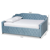 Baxton Studio Freda Transitional and Contemporary Light Blue Velvet Fabric Upholstered and Button Tufted Full Size Daybed