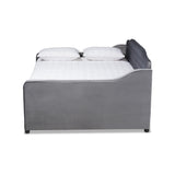 Baxton Studio Freda Transitional and Contemporary Grey Velvet Fabric Upholstered and Button Tufted Queen Size Daybed