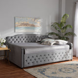 Baxton Studio Freda Transitional and Contemporary Grey Velvet Fabric Upholstered and Button Tufted Queen Size Daybed