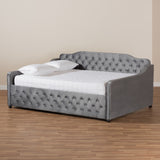 Baxton Studio Freda Transitional and Contemporary Grey Velvet Fabric Upholstered and Button Tufted Full Size Daybed