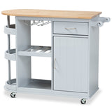Donnie Coastal and Farmhouse Two-Tone Light Grey and Natural Finished Wood Kitchen Storage Cart