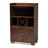 Carrie Transitional Farmhouse Walnut Brown Finished Wood Wine Storage Cabinet