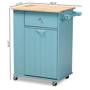 Baxton Studio Liona Modern and Contemporary Sky Blue Finished Wood Kitchen Storage Cart
