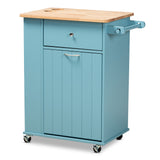 Liona Modern and Contemporary Sky Blue Finished Wood Kitchen Storage Cart