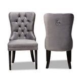 Baxton Studio Remy Modern Transitional Grey Velvet Fabric Upholstered Espresso Finished 2-Piece Wood Dining Chair Set Set