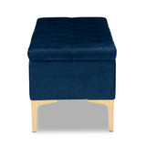 Baxton Studio Valere Glam and Luxe Navy Blue Velvet Fabric Upholstered Gold Finished Button Tufted Storage Ottoman