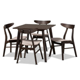 Britte Mid-Century Modern Fabric Upholstered Dark Oak Brown Finished 5-Piece Wood Dining Set