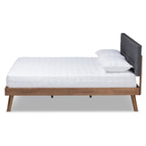 Baxton Studio Devan Mid-Century Modern Dark Grey Fabric Upholstered Walnut Brown Finished Wood Full Size Platform Bed