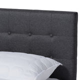 Baxton Studio Devan Mid-Century Modern Dark Grey Fabric Upholstered Walnut Brown Finished Wood Full Size Platform Bed