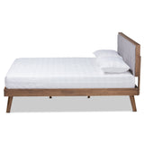 Baxton Studio Alke Mid-Century Modern Light Grey Fabric Upholstered Walnut Brown Finished Wood Queen Size Platform Bed