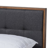 Baxton Studio Alke Mid-Century Modern Dark Grey Fabric Upholstered Walnut Brown Finished Wood Queen Size Platform Bed