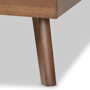 Baxton Studio Alke Mid-Century Modern Dark Grey Fabric Upholstered Walnut Brown Finished Wood King Size Platform Bed