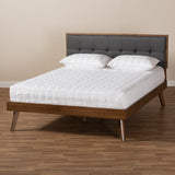 Baxton Studio Alke Mid-Century Modern Dark Grey Fabric Upholstered Walnut Brown Finished Wood King Size Platform Bed