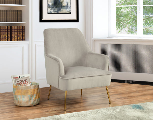 Alpine Furniture Rebecca Leisure Chair, Grey 9010-1-GRY Grey with Gold Legs Velour Fabric with Rubberwood Solid Frame 28 x 28 x 35