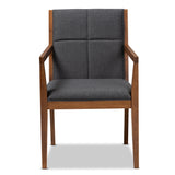 Baxton Studio Theresa Mid-Century Modern Dark Grey Fabric Upholstered and Walnut Brown Finished Wood Living Room Accent Chair