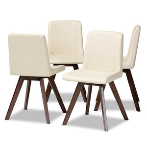 Baxton Studio Pernille Modern Transitional Cream Faux Leather Upholstered Walnut Finished 4-Piece Wood Dining Chair Set Set