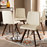 Baxton Studio Pernille Modern Transitional Cream Faux Leather Upholstered Walnut Finished 4-Piece Wood Dining Chair Set Set