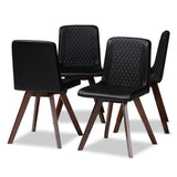 Baxton Studio Pernille Modern Transitional Black Faux Leather Upholstered Walnut Finished 4-Piece Wood Dining Chair Set Set