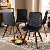 Baxton Studio Pernille Modern Transitional Black Faux Leather Upholstered Walnut Finished 4-Piece Wood Dining Chair Set Set